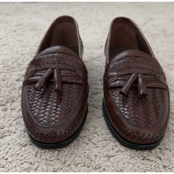 Stacy Adams Woven Tassel Loafers Mens Sz 8.5M Brown Leather Slip On Shoes 25349 - Picture 2 of 8